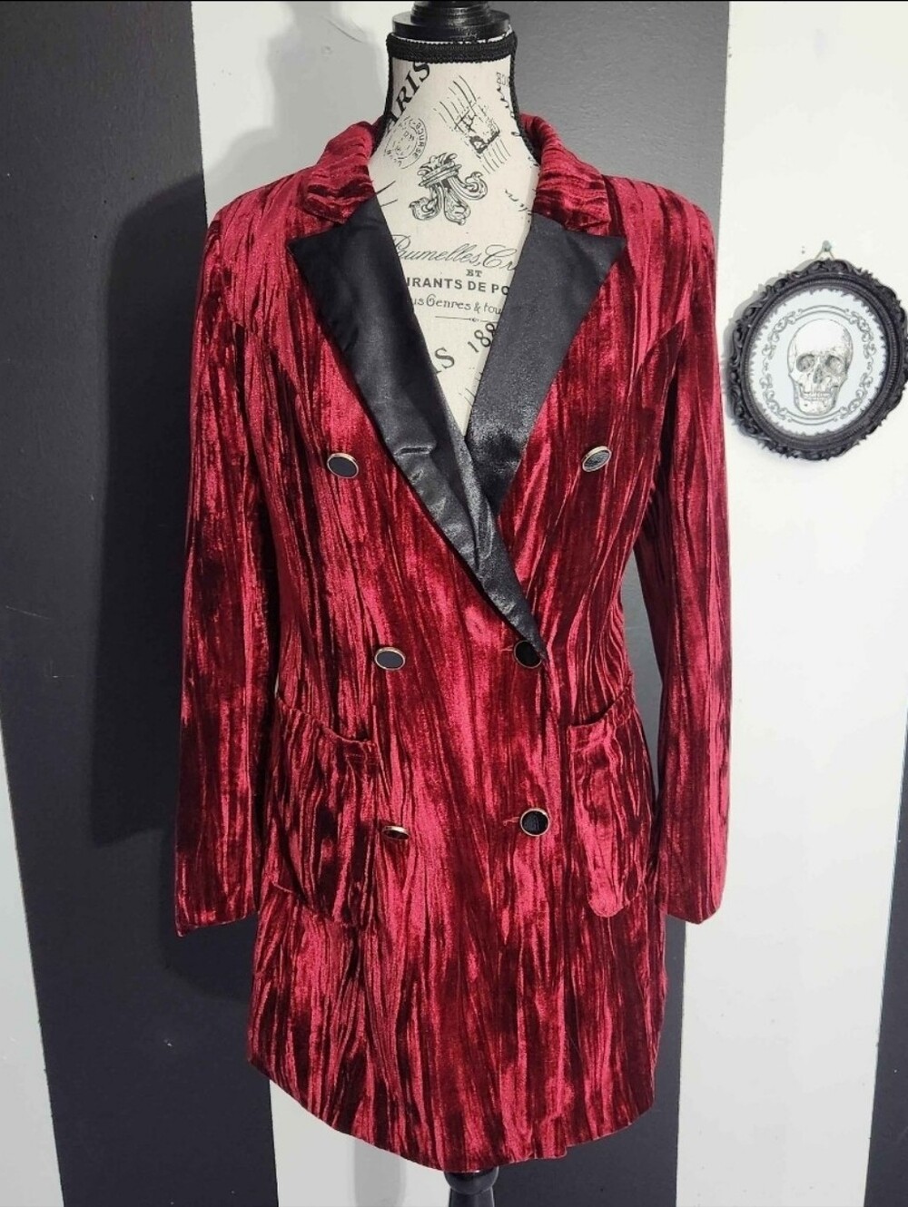 Women's Red Velvet Double-Breasted Blazer Coat